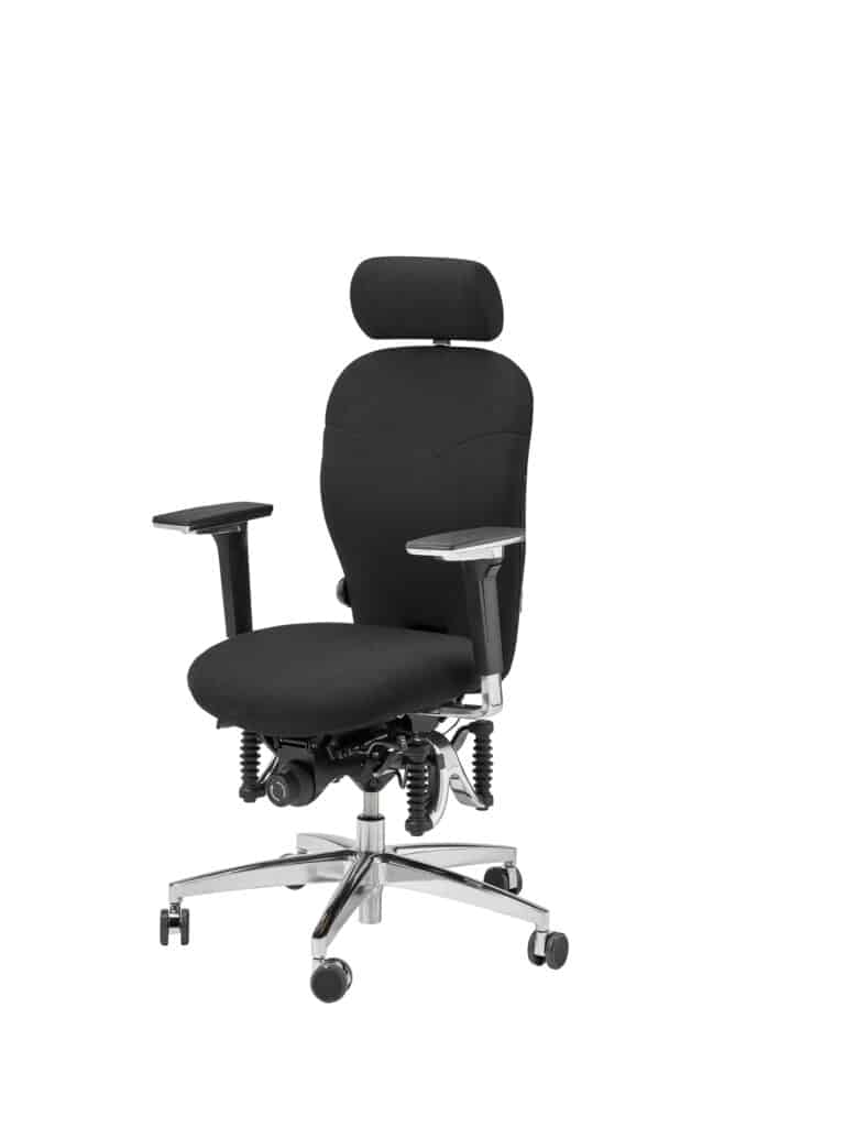 Schwarzer Bürostuhl mit Kopfstütze und Armlehnen